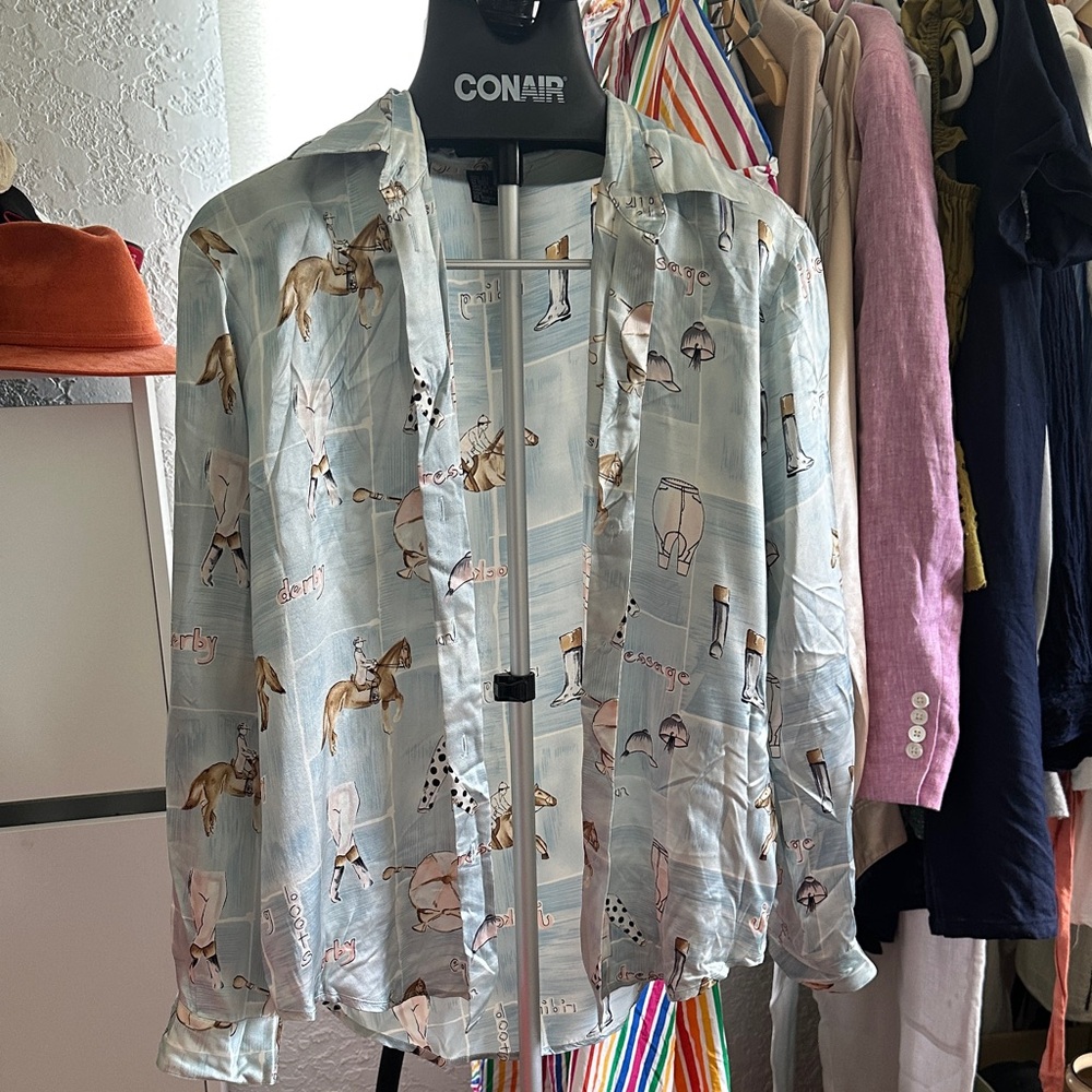 Women's Equestrian Print Button Down Shirt